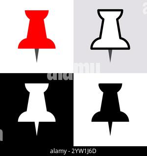 Push pin icon and symbol on set. Flat design. Vector illustration. Stock Vector