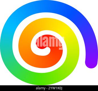 Rainbow colored spiral line isolated on white background. Cool colorful curl shape. Multicolored helix form. Organic doodle figure with gradient effect. Vector illustration. Stock Vector