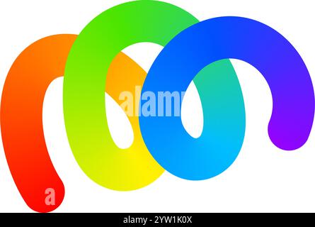 Rainbow colored curvy line isolated on white background. Cool colorful squiggle with loops in spline style. Organic doodle figure with gradient effect. Vector illustration. Stock Vector