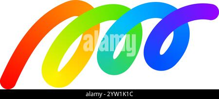 Rainbow colored curvy line isolated on white background. Cool colorful squiggle or loop stripe in spline style. Organic doodle figure with gradient effect. Vector illustration. Stock Vector