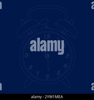 Alarm Clock Icon contour. Wake Up Time Vector Design on blue Background. Stock Vector