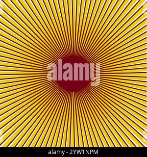 Sunburst vector design. Radiant yellow lines. Bold red center. Dynamic abstract background. Stock Vector