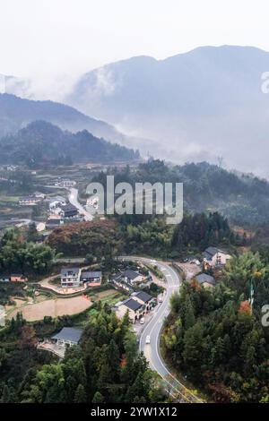 Lishui,China.7th December 2024. Aerial photo taken on December 7, 2024 shows the Yunhe Terrace in Yunhe County, Lishui City, east China’s Zhejiang Province. Credit: Zhang Xiangyi/China News Service/Alamy Live News Stock Photo