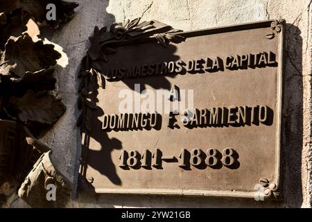 Buenos Aires, Argentina - November 27, 2024: La Recoleta Cemetery, located in the Recoleta neighborhood of Buenos Aires, Argentina. Plaque on the tomb Stock Photo