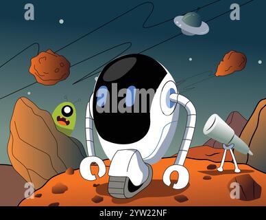 A vector illustration of Alien Robot Outer Space Stock Vector
