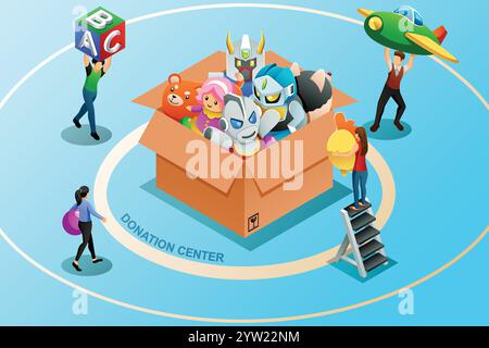 A vector illustration of Isometric Toy Donation Concept Stock Vector