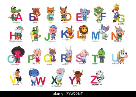 A vector illustration of Animals Alphabet Icons Set Stock Vector