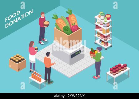 A vector illustration of Isometric Food Donation Concept Stock Vector