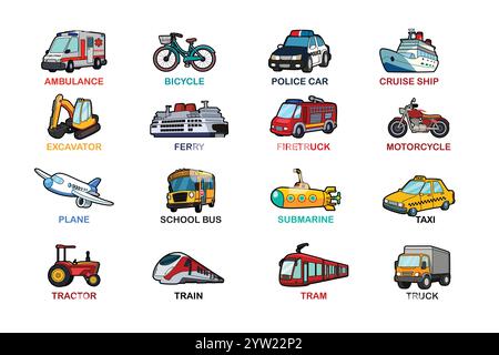 A vector illustration of Transportation Vehicles Icon Set Stock Vector