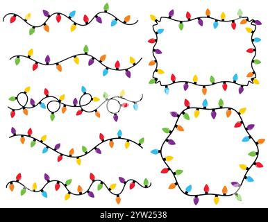 Christmas lights bulbs. Colorful Christmas lights bulbs isolated on white background. Color garlands. Lights bulbs in simple trendy flat design Stock Vector