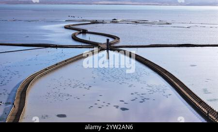 **CHINESE MAINLAND, HONG KONG, MACAU AND TAIWAN OUT** Aerial photo shows the winter scenery of Caka salt lake in Wulan County, Haixi Prefecture, north Stock Photo