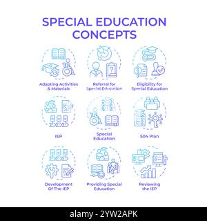 Special education blue gradient concept icons Stock Vector