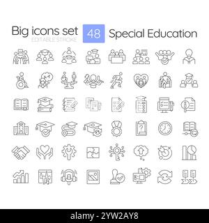 Special education linear icons set Stock Vector