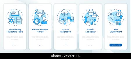 Benefits of RPA blue onboarding mobile app screen Stock Vector