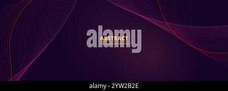 Abstract dark crimson technology banner with wavy lines. Vector illustration wide background Stock Vector