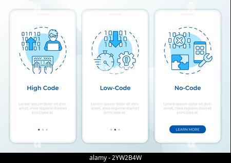 App development approaches blue onboarding mobile app screen Stock Vector