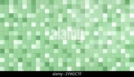Green mosaic made of square tiles in different shades. fresh design pattern for decorating swimming pool, bathroom, kitchen or modern interiors. Room interior wall 3d background with square bricks. Stock Vector