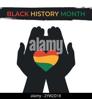 Black history month celebrate. Red, green, yellow colored heart in cupped hands. Vector illustration Stock Vector