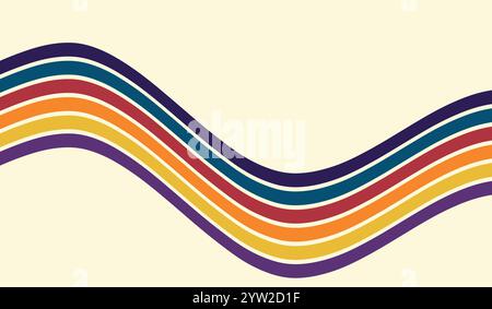 Wavy striped groovy rainbow background. Wavy line hippie retro style. Vector illustration Stock Vector