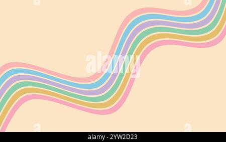 Hippie style groovy rainbow background. Wavy line retro style. Vector illustration Stock Vector