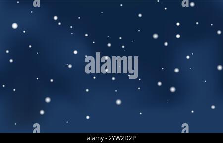 Festive snowflakes in the night winter sky with clouds. White snow falling on a dark blue background. Vector illustration Stock Vector