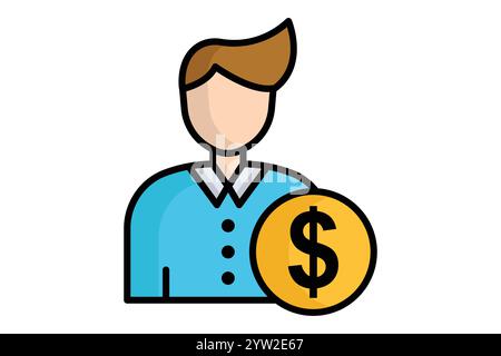 Customer icon. colored outline icon style. people with dollar. icon related to procurement. procurement management elements vector illustration Stock Vector