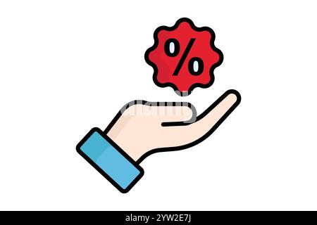 Offer icon. colored outline icon style. hand with percent. icon related to procurement. procurement management elements vector illustration Stock Vector