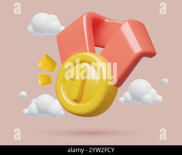 Shining gold medal 3d emoji with number one. First place award concept vector background flying in clouds. Stock Vector