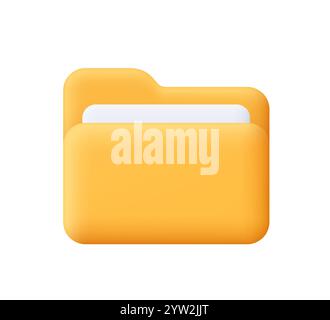 Yellow computer folder with paper files, documents. Business, file management concept. 3d vector icon. Cartoon minimal style. Stock Vector