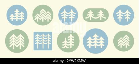 Trendy color fir tree logo set. Stock Vector