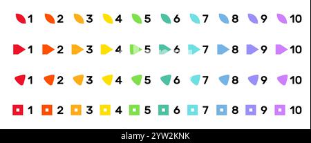 Bright colorful number bullet points collection. Stock Vector