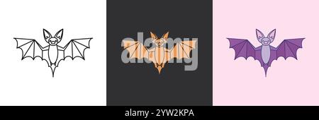 Bat vector icon set. Black and colorful logo template Stock Vector