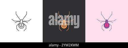 Spider vector icon set. Black and colorful logo template Stock Vector