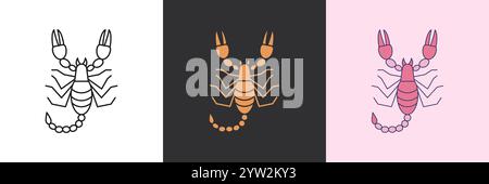 Scorpion mystic icon set. Black and colorful geometric vector logo template Stock Vector