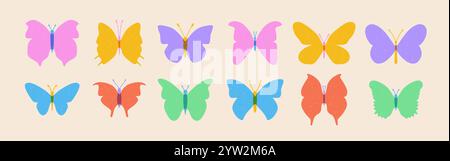 Risograph butterfly with texture collection Stock Vector