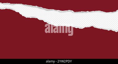 Red pieces of paper with torn edges and soft shadow are on transparent background for text or ad. Stock Vector