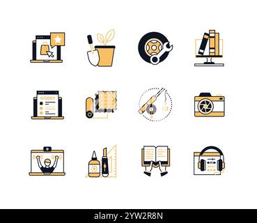 Daily life and hobbies - line design style icons set Stock Vector
