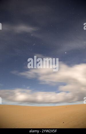 Starry sky above desert dunes and landscape with planets and stars ...