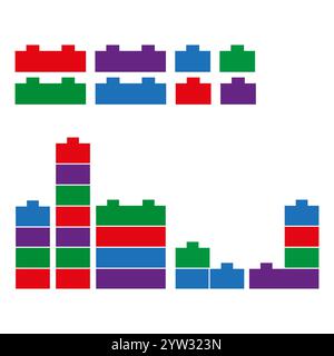 Colorful block shapes. Stacked building elements. Abstract toy blocks. Vector construction icons. Stock Vector