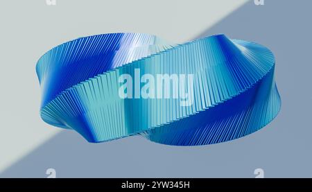 Blue abstract twisted ribbon on a light background with a shadow. Stock Photo