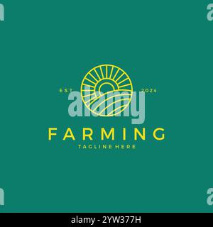 Green Nature Farm Logo Design Template. Sunrise icon vector. Agriculture Logo Stock Vector