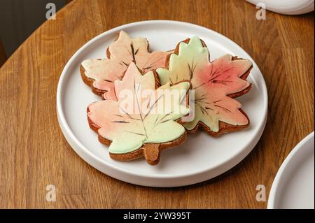 Christmas gingerbread in the form of a maple leaf Stock Photo