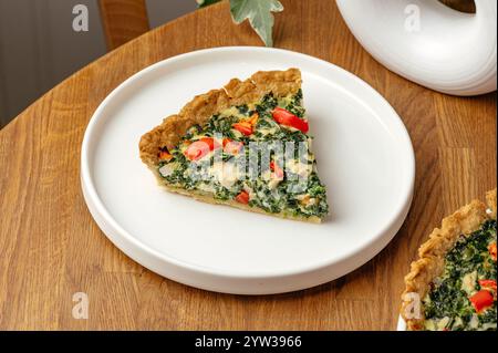 pie with spinach, tomatoes and cheese Stock Photo