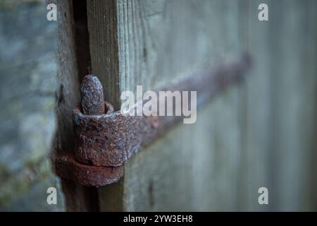 vintage rusty hinge on an old barn door Stock Photo