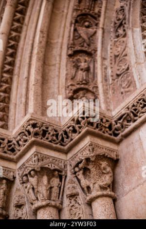 DETAIL OF THE ROMANIC DOOR OF THE CATHEDRAL OF VALENCIA Stock Photo