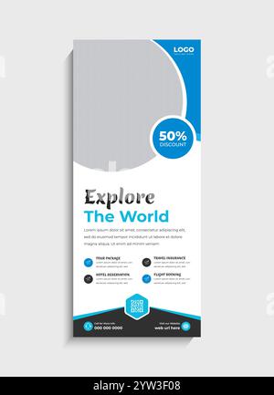 Travel Agency standee roll up banner template design Stock Vector