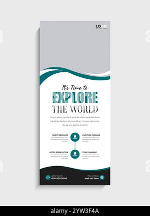 Travel Agency standee roll up banner template design Stock Vector
