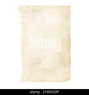 Old sheet of paper with worn edges. Watercolor digital illustration. Yellowed sheet of parchment, isolated on white background. Can be used in cards, Stock Photo