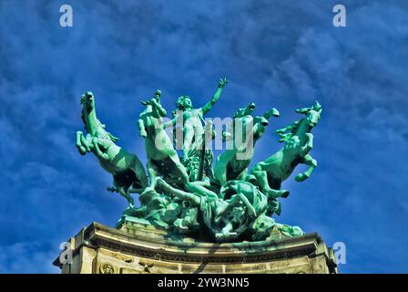 Quadriga (chariot and four horses) statue by Georges Recipon, Grand Palais, Paris, France Stock Photo