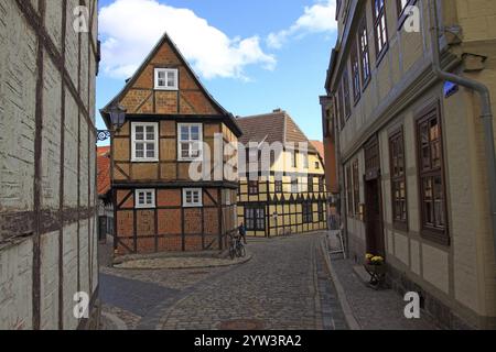 Half-timbered houses in the UNESCO World Heritage town of Quedlinburg, Harz, Saxony-Anhalt, Germany Lahn-Dill district, Hesse, Federal Republic of Ger Stock Photo